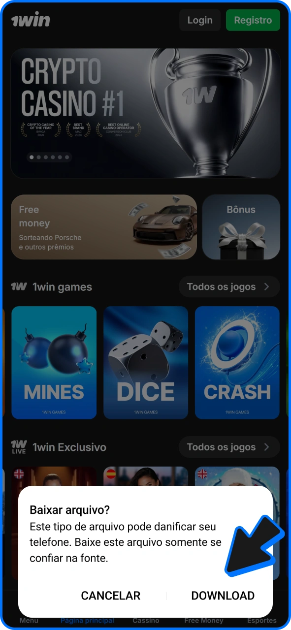 Baixe o aplicativo da 1win para Android para jogar Aviator.